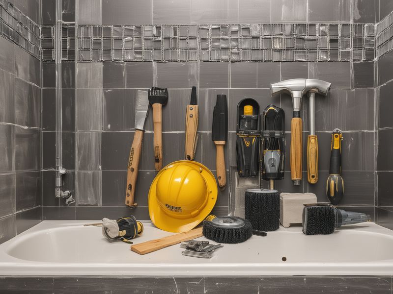 Professional bathroom renovation tools and equipment used in construction projects